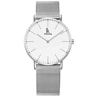 Afbeelding van Alienwork IK Horloge Heren Dames Zilver Mesh Armband wit Ultradun