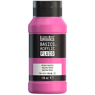 Afbeelding van Liquitex 8870392 Basics Fluid acrylverf met vloeiende consistentie, sneldrogend, lichtecht, waterbestendig, op waterbasis, 118 ml fles middenmagenta