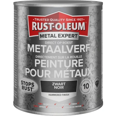 Afbeelding van Rust oleum metal expert metaalverf direct op roest hamerslag 750 ml, zwart