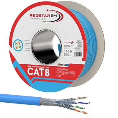 Afbeelding van RedStar24 100m CAT 8 installatiekabel, netwerkkabel CAT8.1 LAN, halogeenvrij, installatiekabel CAT8 kabel, netwerkbedrading, datakabel tot 40 Gbit/s overdrachtssnelheid Ethernetkabel