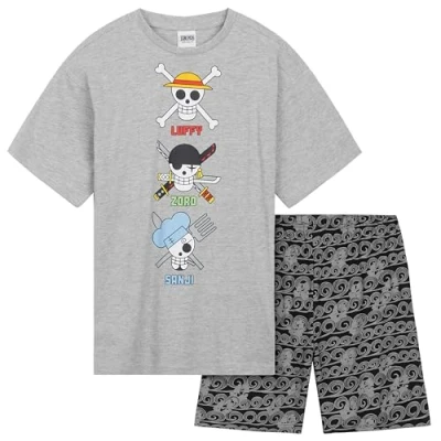 Afbeelding van ONE PIECE MARCHANDISE Korte pyjamaset voor jongens, ademende loungekleding Anime cadeaus (grijs/Zwart, 9 10 Jaar)