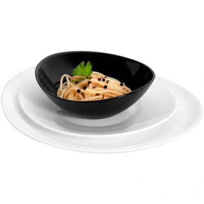 Afbeelding van Bormioli Rocco &amp; Florina Orion 18 delige bordenset van opaal glas wit / zwart