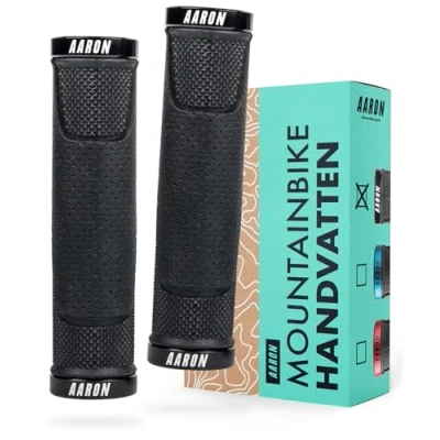 Afbeelding van AARON MTB handvatten voor de fiets stroef rubber sportieve lock on stuurgrepen modieus design gel met stuureindkappen mountainbikes, trekkingfietsen, e bikes, fixies enz. zwart