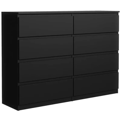 Afbeelding van Ladekast Zwart met 8 laden 120 cm, Commode Dressoir Woonkamer Slaapkamer H : 101,5 B D 39 cm Modern Design Gelamineerd Bord