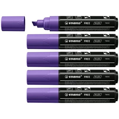Afbeelding van Acrylmarker STABILO FREE Acrylic T800C Beitelpunt 4 10mm 5 stuks paars