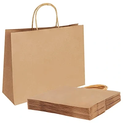 Afbeelding van Weifeng Cadeauzakjes, 20 stuks papieren zakken, feestzakjes van papier met handgrepen, bruine kraftpapieren kleine gerecyclede zakken gedraaide handgrepen (30 x