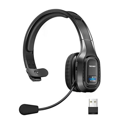 Afbeelding van TECKNET Bluetooth headset met microfoon, pc ruisonderdrukking, thuiskantoor, draadloos, chat voor call center, mobiele telefoon, kantoor, zoom, Microsoft Team,
