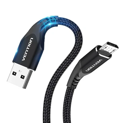 Afbeelding van VENTION Micro USB Kabel Nylon naar Android Oplaadkabel Snel Opladen voor Mobiele Tablet en PS4 Controller Compatibel met Samsung Galaxy Huawei Nexus Kindle (1m, Zwart)