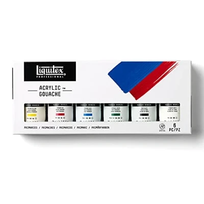 Afbeelding van Liquitex 3699323 Professional Acrylic Gouache, 6 Kleuren set, lichtecht, acrylverf met gouache eigenschappen, watervast Primaire Set 6x59ml