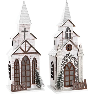 Afbeelding van Kerstversiering DKD Home Decor Kerk MDF (12,5 x 11 33 cm) (2 Stuks)