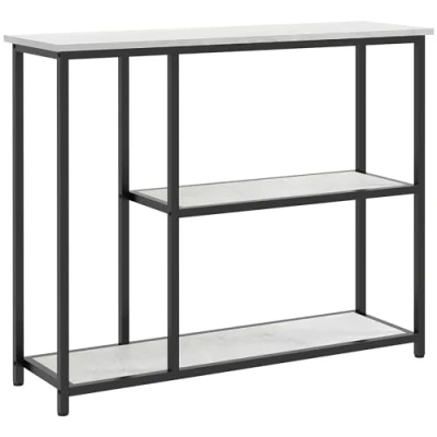 Afbeelding van HOMCOM Console tafel, haltafel met 2 niveaus, staand rek, bijzettafel, salontafel kantelbeveiliging voor woonkamer, hal, staal, wit, 100 x 30 80 cm