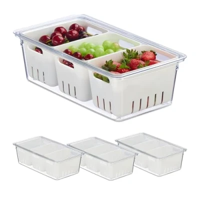 Afbeelding van Relaxdays koelkast organizer set van 4 kunststof frigo groente en fruit