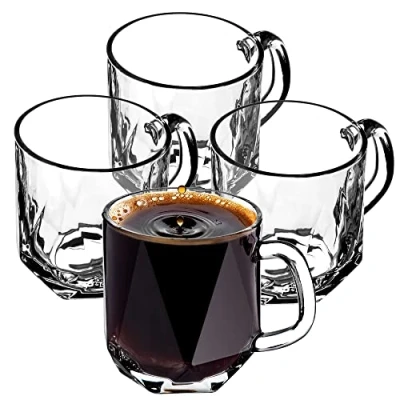 Afbeelding van KADAX glazen met handvat voor thee en koffie, theeglazen van dik glas, kopjes koude warme dranken, glazenset thee, water (Frida 300 ml/set 4)