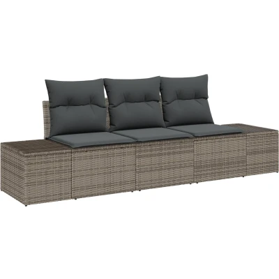 Afbeelding van vidaXL 3 delige tuinsofa set met kussens Grijs Poly Rattan