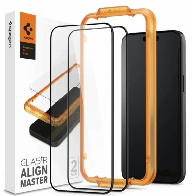 Afbeelding van 2 Pack Screenprotectors Apple iPhone 15 Plus: Spigen AlignMaster Full Cover Glas