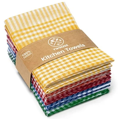 Afbeelding van Twinzee Set van 10 theedoeken 100% katoen 47 x 67 cm Extra absorberende keukendoek Voor afwas en handen 2 Blauw, Rood, Groen, Oranje, Geel