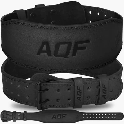 Afbeelding van AQF Gewichthefriem, 10 cm breed, leer, lendensteun, gevoerde liftingsriem, gymriem met stalen rolgesp, sportriem voor bodybuilding en fitness (mat zwart, cm, large 81 91 cm)