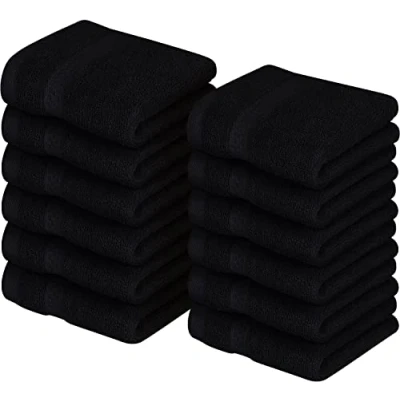 Afbeelding van Utopia Towels Premium Washandjes Set (12 Pak, 30 x cm, Zwart) 100% Cotton Flannel Gezichtsdoeken, Hoogwaardige Absorberende en Zachte Voelbare Vingertop Handdoeken