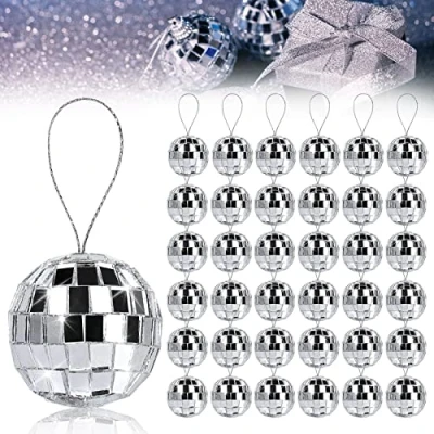 Afbeelding van Vegena Spiegelbol, 36 stuks, zilveren spiegelballen, 3 cm, discobal, spiegelbal, hangbal voor feest, verjaardag, bruiloft, decoratie, lichteffect