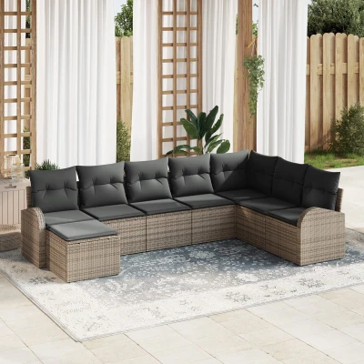 Afbeelding van vidaXL 8 delige Tuinbank Set met Kussens Grijze Poly Rattan