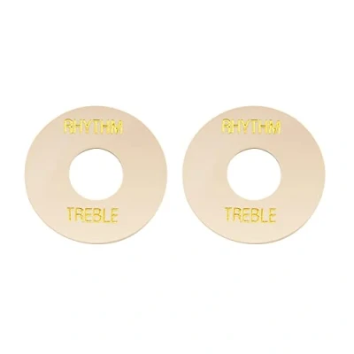 Afbeelding van Musiclily Pro Zelfklevend Gitaar LP Toggle Schakelaarplaat,Crème met Goud Letters(2 Stuks)