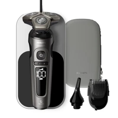 Afbeelding van Philips Elektrisch Scheerapparaat Series 9000 Prestige, nat en droog, glanzend chroom, Lift &amp; Cut scheersysteem, SkinIQ Technologie, Qi oplaadpad, baardstyler, neustrimmer, model SP9871/22