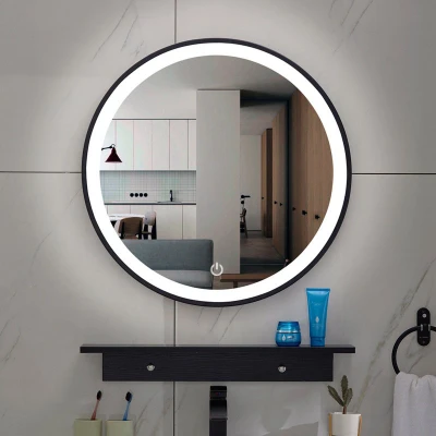Afbeelding van Xellanz Lista Nera spiegel rond met LED verlichting, dimbaar 100 cm mat zwart