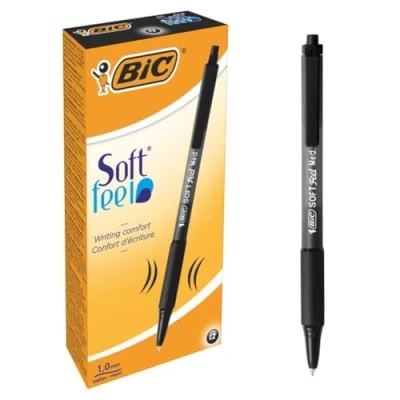 Afbeelding van BIC Soft Feel Balpen, Lijndikte 1 mm, Zwart, 12 Stuks