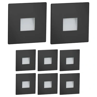 Afbeelding van ledscom.de 8 LED traplamp/inbouw wandlamp FOW voor binnen en buiten, downlight, hoekig, zwart, 85 x 85mm, warm wit