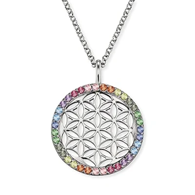 Afbeelding van Engelsrufer Damen Halskette aus Sterling Silber mit Lebensblume Anhänger besetzt 35 multicolor Zirkonia Steinen Karabinerverschluss längenverstellbar nickelfrei