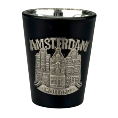 Afbeelding van Shotglas Amsterdam Grachtenhuisjes Metaal Zwart Zilver