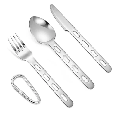 Afbeelding van Draagbare campingbestekset, draagbaar, vork, lepel, messenset voor picknick, reizen, camping, verpakking van 4 stuks