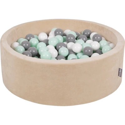 Afbeelding van KiddyMoon Rond Ballenbad Fluwelen 90X30cm/200 Ballen ∅ 7Cm Ballenkuilen Voor Baby&#039;s Speelbad Kleuters, Gemaakt In EU, Zandbeige:Wit/Grijs/Munt