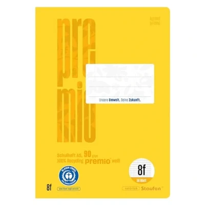 Afbeelding van Staufen Premio oefenboek, 10 notitieboekjes, elk 16 vellen, DIN A5, liniaal stijl 8f (5 x 7 mm diamant met marges), 90 g/m² gerecycled papier, ronde hoeken voorkomen ezeloren