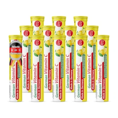 Afbeelding van vitamine C bruistabletten 12x20 = 240 stuks Citroensmaak 180 mg suikervrij T&amp;D Pharma German Vitamin Made in Germany