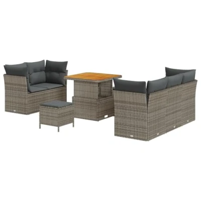 Afbeelding van vidaXL 8 delig Tuin Sofa Set met Kussens Grijs Poly Rattan Acacia, 3 Eetset Acacia