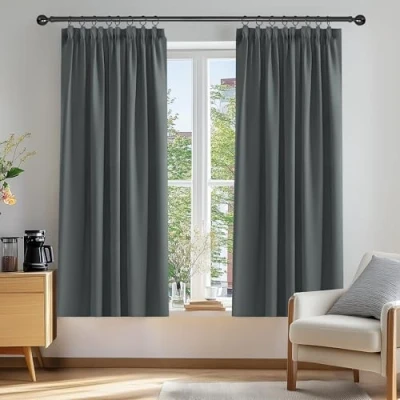 Afbeelding van Deconovo Verduisteringsgordijnen Plooiband, 168x138 cm (B x H), Donkergrijs, 2 stuks, Moderne Gordijnen Warmte isolerend voor Woonkamer, Slaapkamer
