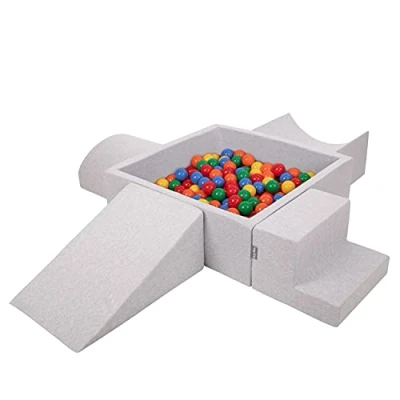 Afbeelding van KiddyMoon schuimspeelplaats met vierkant ballenbad (200 ballen) ballenbakken voor baby&#039;s speelbad hindernisbanen, made in the eu, lichtgrijs:geel/groen/blauw/rood/oranje
