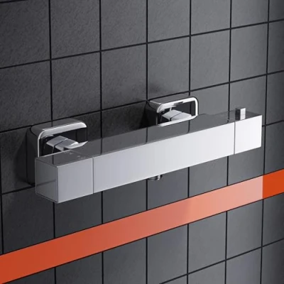 Afbeelding van MORADO Thermostatische douchemengkraan, vierkante douchestang met anti brandkraan, chroom wandgemonteerde massief messing, chroom, vorm