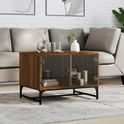 Afbeelding van Salontafel met glazen deuren 68,5x50x50 cm gerookt eikenkleurig