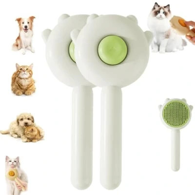 Afbeelding van Self Cleaning Grooming Brush, Paw Cat Brush With Release Button, Pet Floating Hair Massage Comb, Easy Removes Tangles Loose for Short or Long Cats Dogs (Green*2pcs)