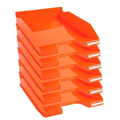 Afbeelding van Exacompta ref. 113288D Set van 6 Brievenbakken COMBO MIDI Afmetingen: 34,6 x 25,5x 6,5 cm voor A4 documenten + kleur mandarijn glanzend