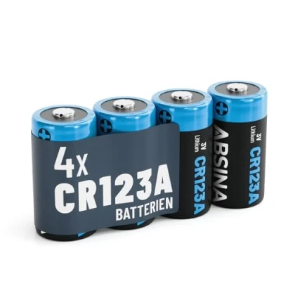 Afbeelding van ABSINA 4 x CR123A 3 V lithium batterij voor camera&#039;s en nog veel meer CR123A, lekvrij duurzaam, batterijen met 1300 mAh, CR123, V, 123