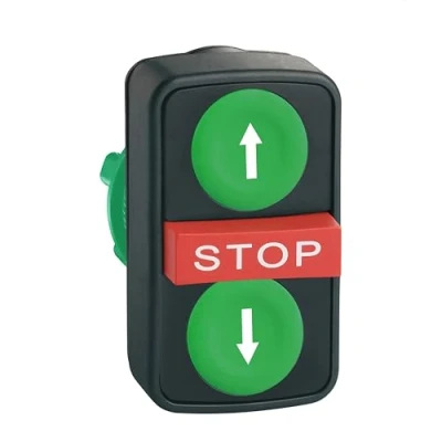 Afbeelding van Schneider Electric Driedrukknop groen vlak/rood ZB5AA73134, Knoppen + Schakelaars, Rood