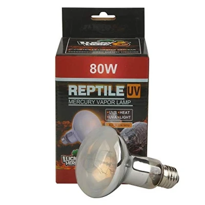 Afbeelding van Lucky Herp Reptielen UVA UVB kwikdampgloeilamp voor reptielen, 80 W, R80, E27 schroefdraad, 6 maanden garantie (gecoat)