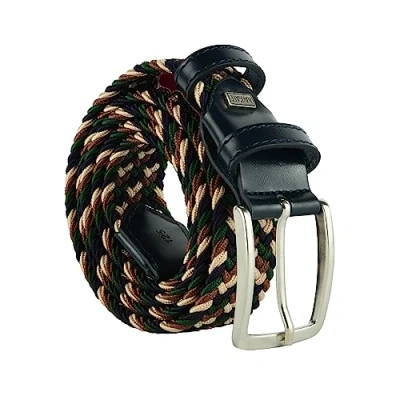 Afbeelding van Navigare Elastische gevlochten riem, gemaakt in Italië, voor dames en heren, met inzetstukken van echt leer, Veelkleurig., 115cm (taglia 48 52)