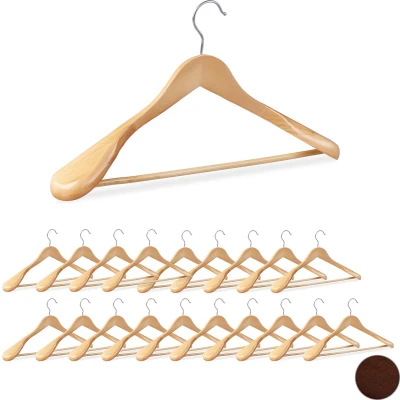 Afbeelding van Relaxdays 20 x kledinghanger voor pakken brede schouder kleerhangers hout naturel