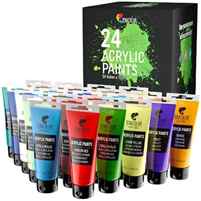 Afbeelding van Set van 24 Acrylverven, x 120 ml Buizen, kleuren, Verf voor Canvas, Hout, Kunst en Ambacht, Volwassenen Kinderen