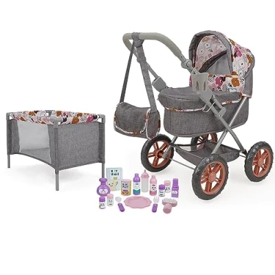 Afbeelding van 509 Crew Melange Flora Poppenkinderwagen, 18 delige combi speelset, vanaf 3 jaar