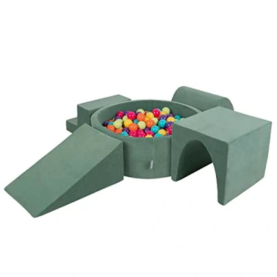 Afbeelding van KiddyMoon Speeltuin Fluweel Gemaakt Van Schuim Met Rond Ballenbad (300 Ballen) Ballenkuilen Voor Baby&#039;s Speelbad Hindernisbanen, Bosgroen: Licht Groen/Geel/Turkoois/Oranje/Donker Roze/Violet